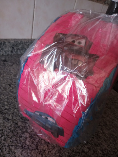 Piñata Redonda Celeste Y Rojo Cars 2 Chica
