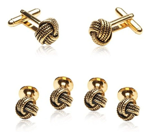 Cuff-daddy Classic Woven Gold-tone Knot Gemelos Y Stud Set C