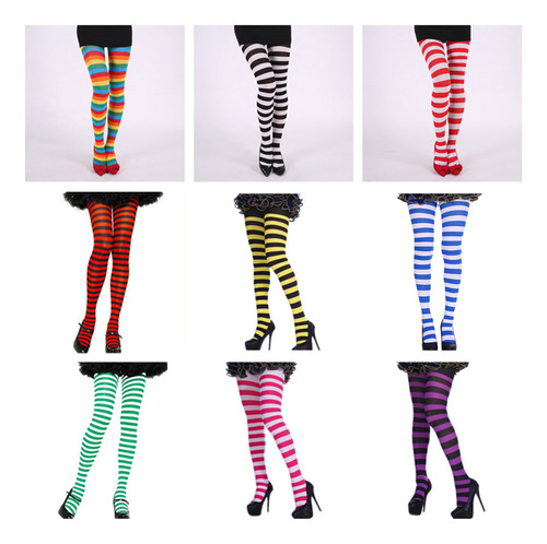 (12#mold)girls Rainbow Multicolor Striped Tights Opaque Stoc