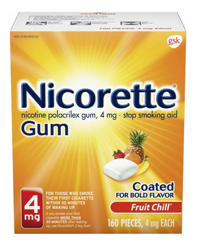 Nicorette Gum 160 Chicles Sabor Fruit Chill / Frutas 4 Mg