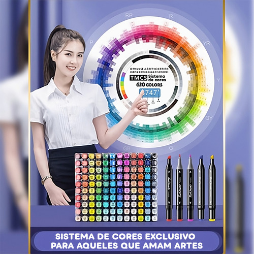 Marcador Conjunto Canetas Kit 100 Cores Touch Permanente Ponta Dupla Estojo Escolar Canetinha