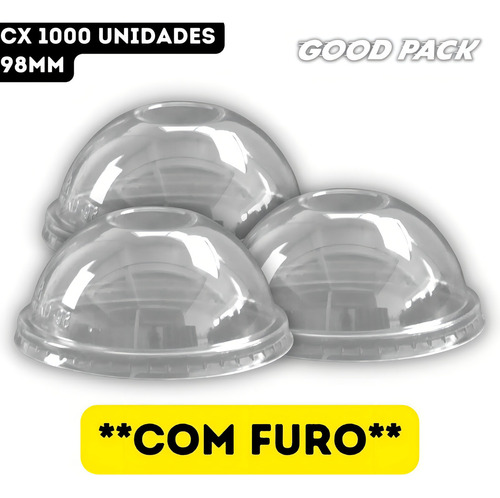 1000un Tampa Bolha Dome Com Furo 98mm Goodpack Transparente