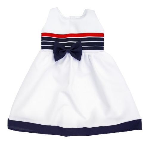 Vestido Para Nena Marinero Blanco Azul Rojo, Talles 4 Al 12