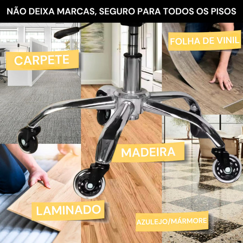 Kit 5 Rodas Para Cadeira De Escritório e Gamer Rodizios Rodinhas Risistente Silicone Gel Anti Riscos 3 Polegadas Pino 11mm Rodas Ideal Para Pisos Em Madeira E Carpete Marca Rrj Com Tecnologia Ro-2034