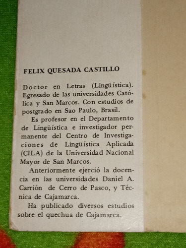 Gramatica Quechua Cajamarca Cañaris (Usado)