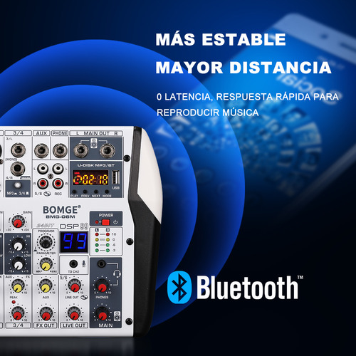 Mezcladora De Sonido Bomge 06m Con Bluetooth De 6 Canales