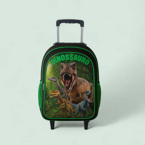 Bolsa Mochila Escolar Rodinha Masculina Lancheira Estojo Cor Tema Desenho Do Tecido Dinossauro