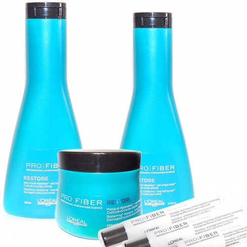 Kit Loreal Pro Fiber Restore Shampoo+enjuague+crema+ampollas