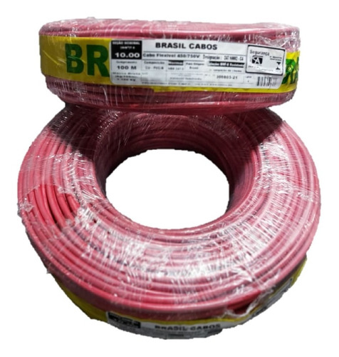 Cabo Flexível 750v 10mm Brcabos Rolo 100mts Vermelho Inmetro