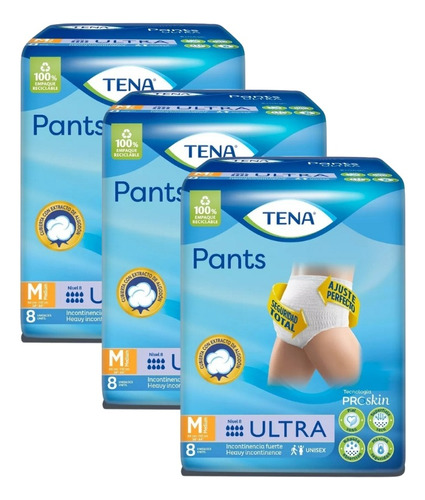 3un Pañales Adultos Descartables Tena Pants Ultra M X 8 u