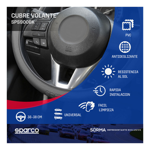 Imagen 2 de 10 de Cubre Volante 36/38 Cm Sparco Importado Leggera Pvc Sin Aro