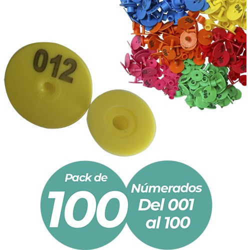 Aretes Redondos Numerados Para Cerdos Ovejas Pack 100 Und