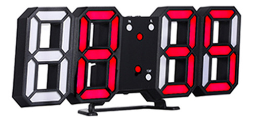 Reloj Digital Led 3d Alarma Pared Negro Rojo