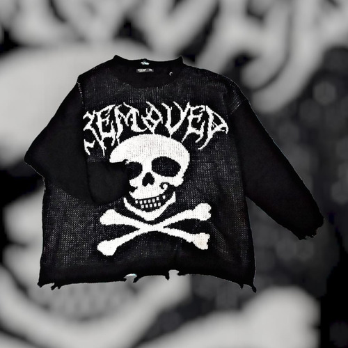  Jersey Negro Diseño Calavera Rasgado Removed