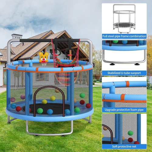 Trampolín Para Niños De 140 Cm Con Red De Seguridad Y Canast