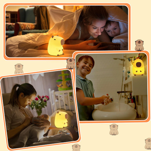 Luz Nocturna Okayera Cute Capibara Led De Silicona Recargabl