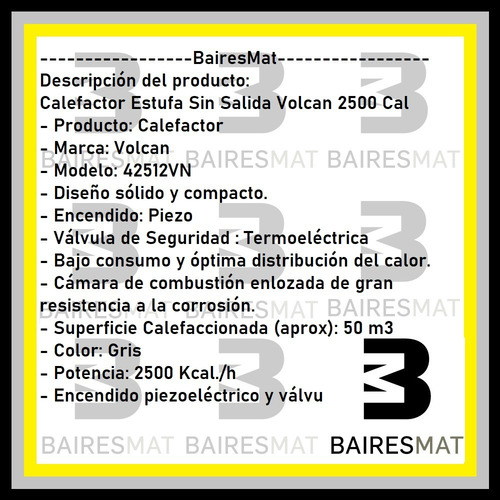 Imagen 3 de 6 de Calefactor Sin Ventilación Volcan 2500 Cal Gas Envasado