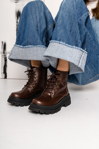 Borcegos Mujer Cuero Urbanos Acordonados Botas Moda Abril