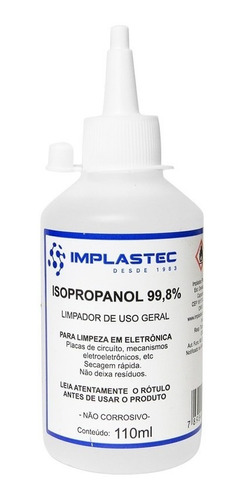 Álcool Isopropilico Puro 99,8% 110 Ml Limpador Implastec