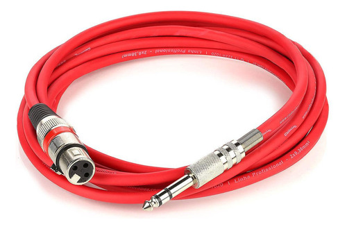 Cabo De Microfone Xlr  P10 Estereo - Vermelho - 10 Metros