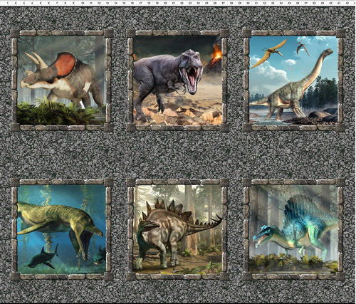 Dinosaurio Jurasico Principio 6 Panel Diferente Tela Algodon