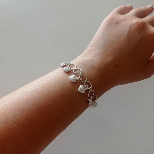 Imagen 3 de 4 de Pulsera Plata Italiana 925 Modelo Corazones