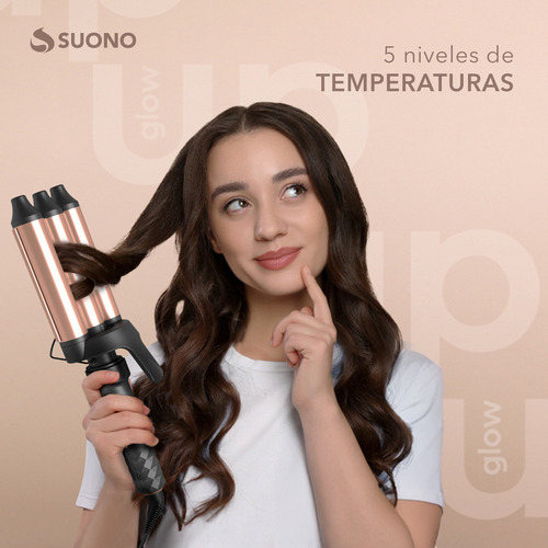 Buclera de Pelo Rizador Triple de Barril Suono Ondulera Modelador de Cabellos Con Ajuste Temperatura 25mm Color Negro