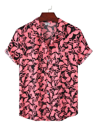 Camisas Playeras Manga Corta Flamingo Ed Casual Hawaiano Alo