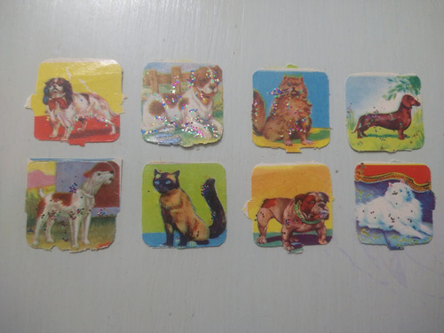 Figuritas Con Brillantinas - Pack X8 Serie 39 Perros Y Gatos