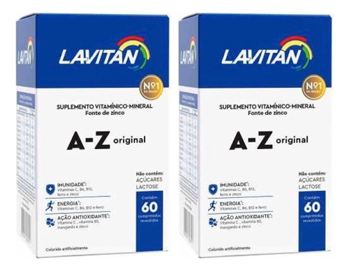 Kit 2 Lavitan Az 60 Comprimidos Original Vitaminas  Homem 