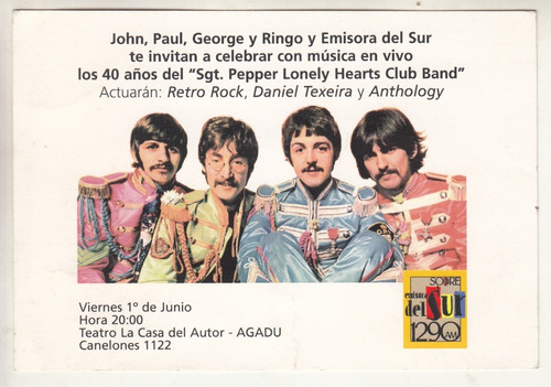 Ephemera Invitacion Homenaje A The Beatles Uruguay 2007 