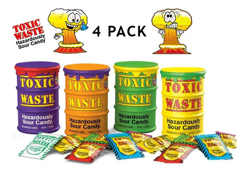 (4 Pack) Toxic Waste Candy / Dulce Caramelo Sour Muy Acido