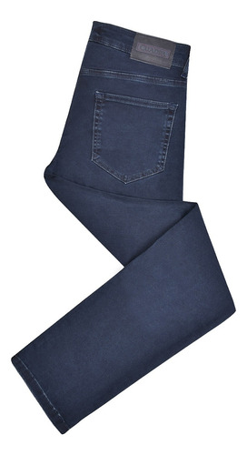 Jeans Cuadra Caballero Con Aplicación En Piel Azul