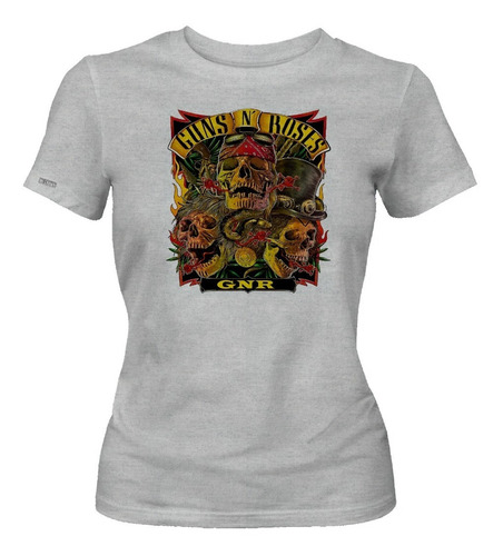 Camiseta Guns N Roses Calavera Planta Cráneo Rock Mujer Ikrd