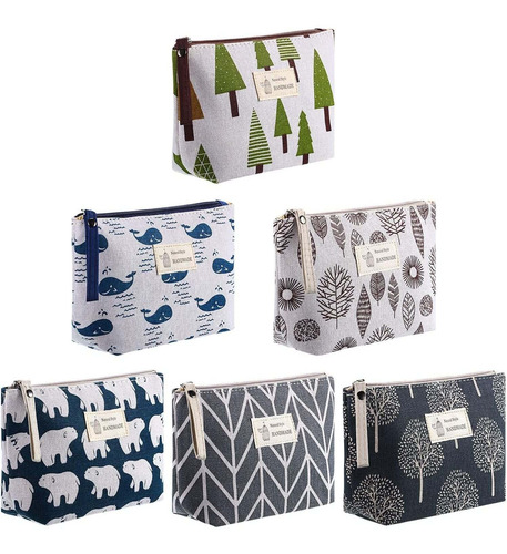  Pieces Canvas Makeup Bags Printed Cosmetic Bags Multif...