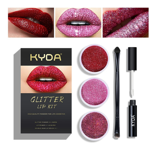 Kyda Kit De Labios Con Purpurina De 3 Colores, Polvo De Alta