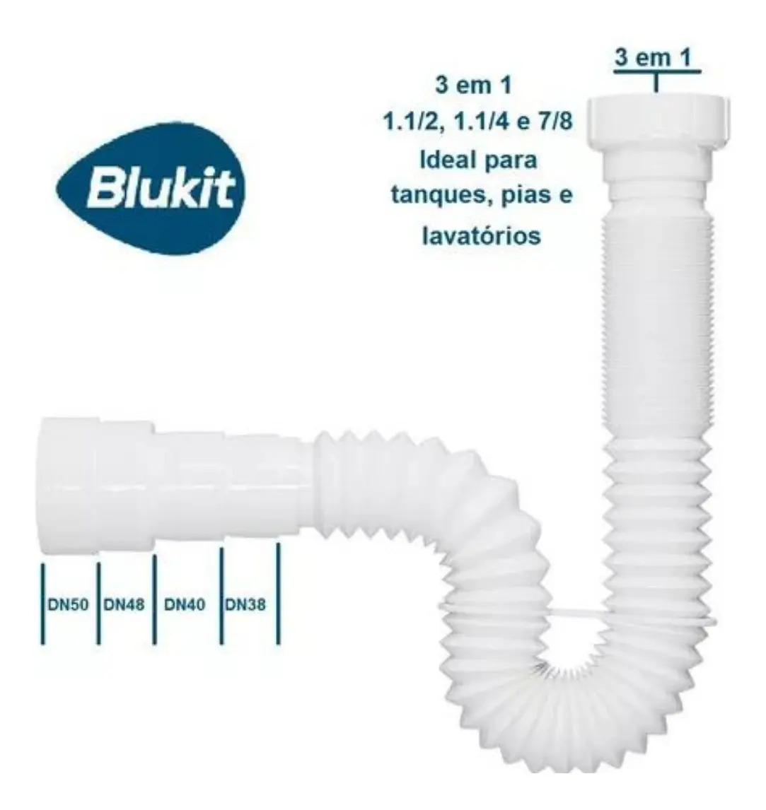 Sifão Sanfonado Flexível 70cm Branco Universal Para Pia Tanque Lavatório