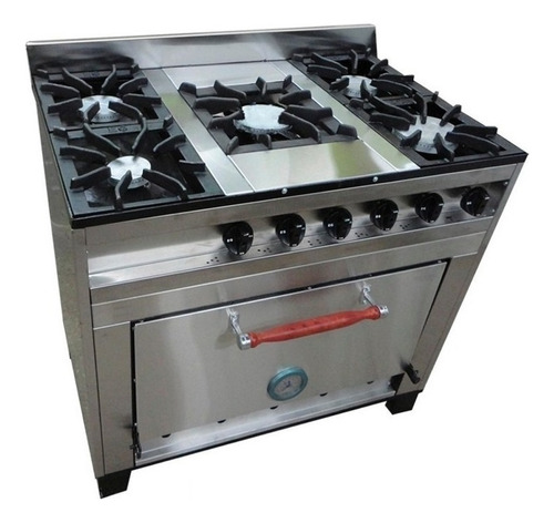 Cocina Industrial Eg Acero 5 Hornallas Pizzero De Fundicion