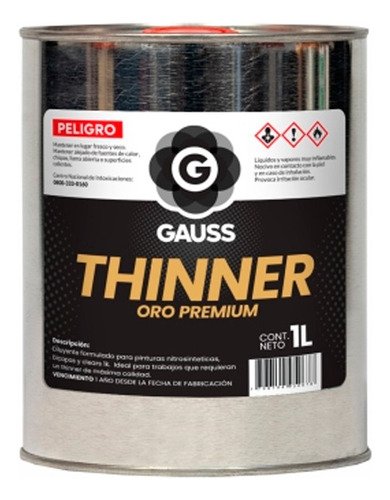Thinner Oro Premium Gauss Lata X 1 Litro Diluyente Pinturas