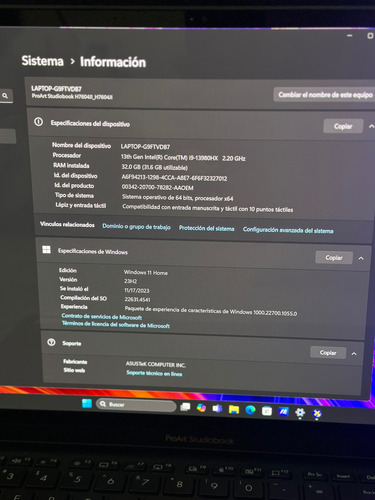 Proart Studiobook16 Oled Core I9-13980 32gb 1tb Rtx4070 Negro (Usado)