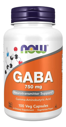 Now Foods Gaba Acido Gamma Aminobutirico 100caps 750mg Sfn Sabor Sin sabor