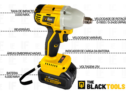 Parafusadeira Chave De Impacto The Black Tools TB-21I Bateria Lítio Brushless 21v
