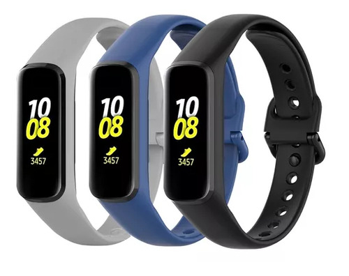 3 Pulseiras De Silicone Para Samsung Galaxy Fit2 R220 Sm-r220 Largura 16mm - Cores Cinza / Azul / Preto