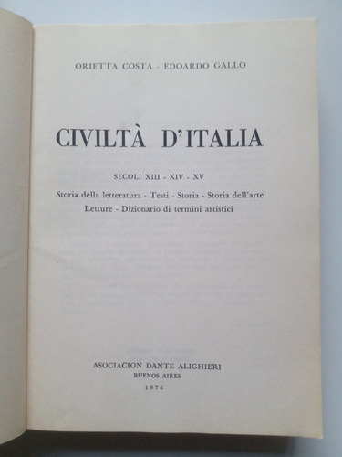 Civilta' D'italia.costa.gallo.asoc.d.alighieri.bs.as.1976