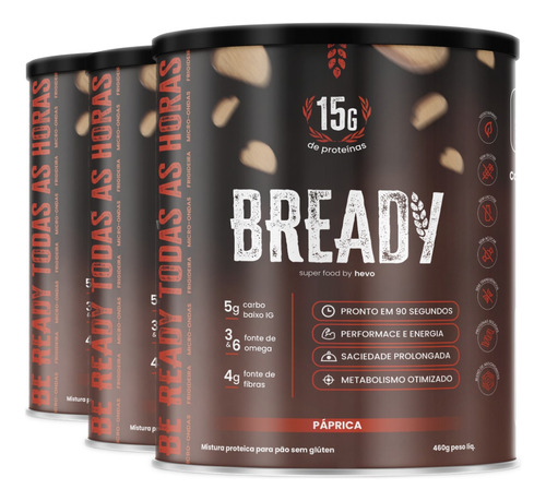 Kit Meu Bready Páprica 3 Un Pão Proteico Low Carb
