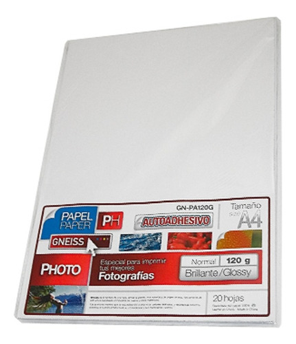 Papel Foto Autoadhesivo Glossy 120g Gneiss A4 X 20 Hojas