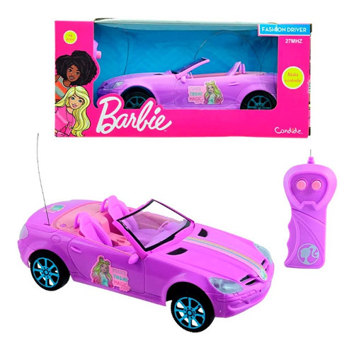 Brinquedo Barbie Carrinho Rosa Controle Remoto C/ 3 Funções