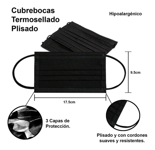 Imagen 3 de 8 de Cubrebocas Tapabocas Plisado Tricapa Mascarilla Termosellado