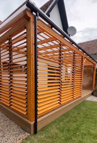 Mecanismo Regulable + Madera Pergola Quincho 5 Aletas Negro