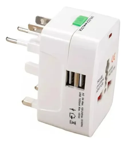 Adaptador Enchufe Universal Ac Viajero + Cargador 2 Usb